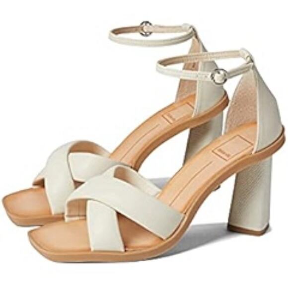 Dolce Vita Farah Ankle Strap Heels Ivory Buckle Closure Block Heel Sz 9.5 - Picture 1 of 5